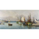 YVES MADEC. Framed, signed, 20th Century French oil on canvas, harbour scene with various sailing