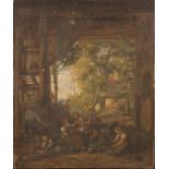 Unframed, unsigned, oil on canvas, 19th Century English School, genre scene with family tending