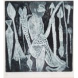 JOHN NDEVASIA MUAFANGEJO (1943 - 1987) Framed, signed, dated 1969, titled 'Warrior Man', and