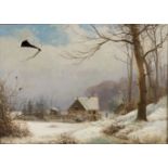 A. ANDERSON. Framed, signed, dated 1873, oil on canvas, winter landscape scene with lone figure