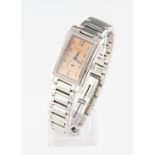 A ladies Tiffany & Co stainless steel quartz wrist watch, the copper coloured face having black