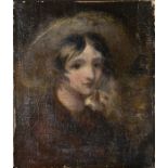 Unframed, unsigned, oil on paper laid on panel, early 19th Century bust length portrait of a young