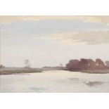 EDWIN HARRIS (1855 - 1906) Framed, signed, watercolour on paper, quiet river landscape, titled on