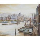 STEVEN SCHOLES (b. 1952) Framed, signed, oil on board, titled verso, 'The City of London The Oxo