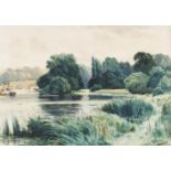 JOHN FULLWOOD R.B.A. (1883 - 1954) Framed, signed, watercolour on paper, river landscape with