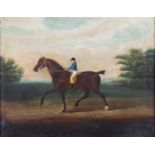 Framed, unsigned, oil on canvas, Naive English School, figure riding horse with docked tail