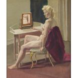 TOM WESTLEY. Framed, signed, dated '55, Modern British oil on board, portrait of a female nude in