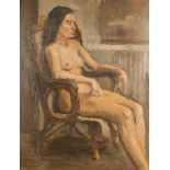 G. P. Framed, signed with initials, 20th Century oil on board, full length portrait of a female