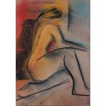 MARY STORK (1938 - 2007) Framed, signed, mixed media on paper, female nude figure study. Stork was a