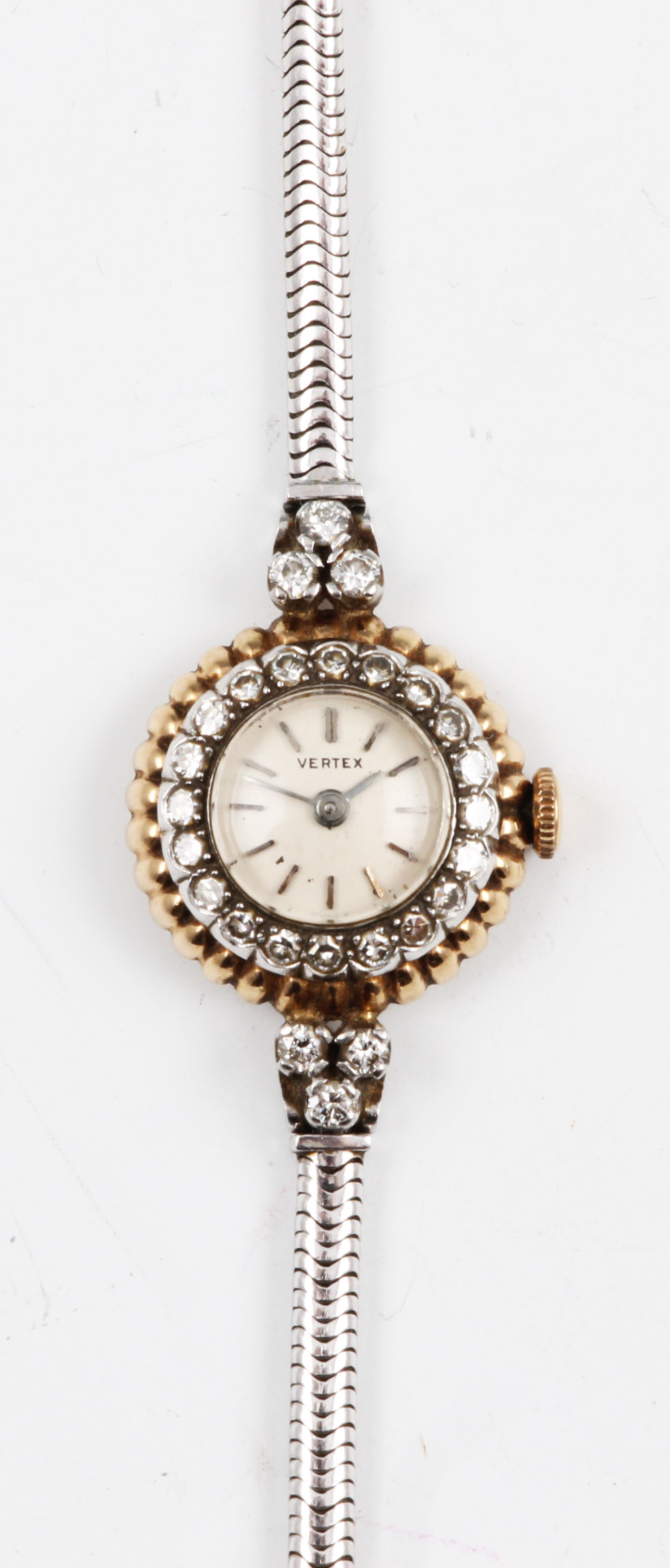 A yellow metal cased Vertex wrist watch, the cream tone dial having hourly baton markers, with bezel - Image 3 of 4