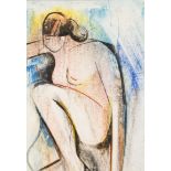 MARY STORK (1938 - 2007) Framed, signed, mixed media on paper, female nude figure study, with head