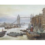 STEVEN SCHOLES (b. 1952) Framed, signed, oil on board, titled verso, 'Tower Bridge From Hay's