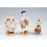 Two 19th Century Meissen porcelain figures, one of a shepherd boy with a homing pigeon and holding a