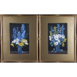 THOMAS TODD BLAYLOCK (1876 - 1929) A pair of framed, signed, bodycolours stencil on black silk,