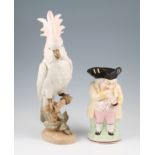 A Royal Dux pottery model of a cockatoo standing on a tree branch, bears makers backstamp and