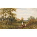 Framed, indistinctly signed, English School oil on canvas, rural countryside scene with young girl
