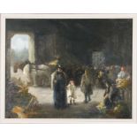 Framed, unsigned, oil on canvas, inscribed verso, 'W. B. Lamond/ 1910', showing figures bustling