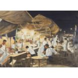 R. S. HUNT. Framed, signed, 20th Century watercolour on paper, busy Oriental mainland Asian street