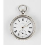 A silver V. Lloyd key wind pocket watch, the white enamel dial having hourly Roman numeral markers