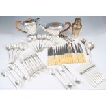 A lot to include a Walker & Hall part canteen of 60 items of cutlery, to include table knives and