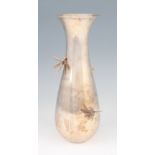 A Thistle & Bee silver vase with applied dragonfly motifs, the vase of baluster form with flared