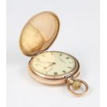 A gold plated Thomas Russell & Son crown wind full hunter pocket watch, the white enamel dial having