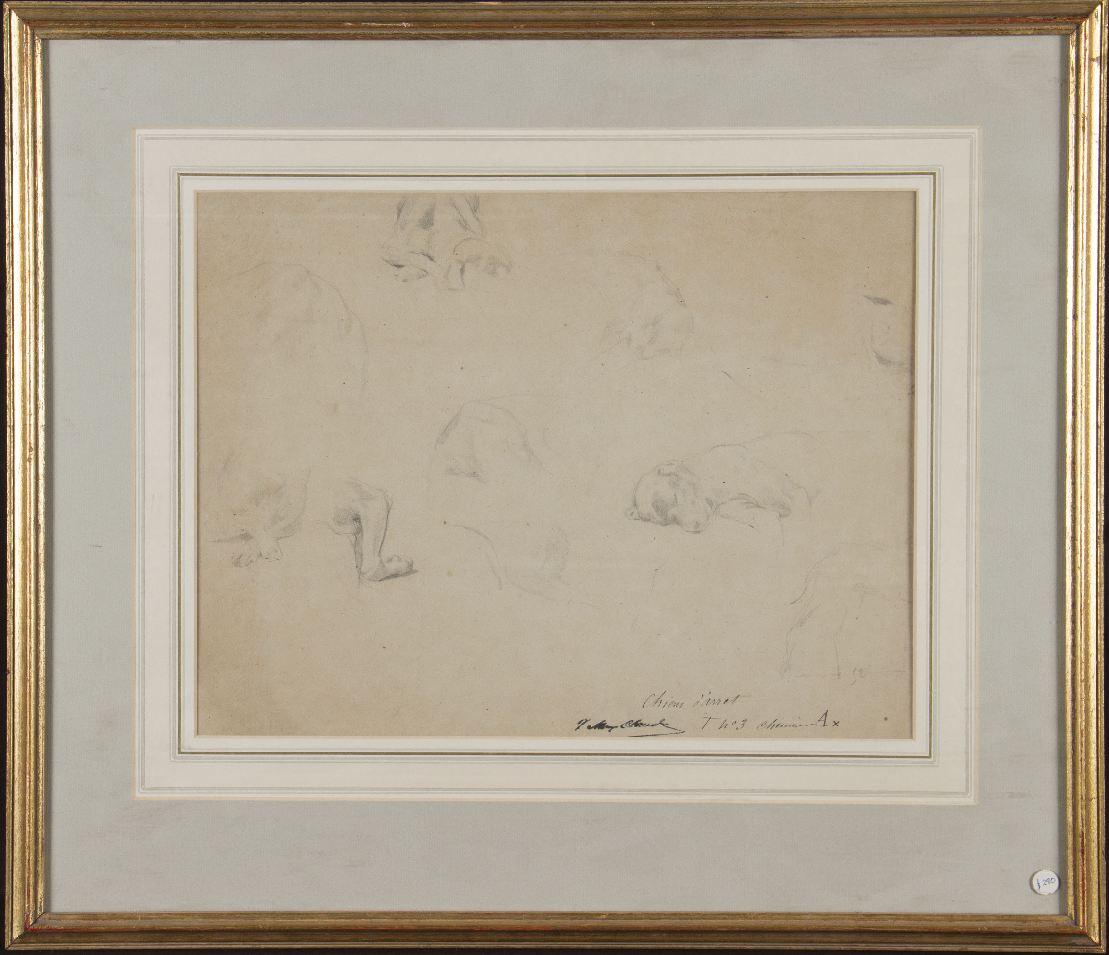 JEAN MAXIME CLAUDE (1824 - 1904) Two framed, signed, French School, pencil sketches on paper, - Image 3 of 4