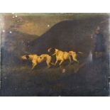 Unframed, unsigned, oil on canvas, 19th Century English School, hunting scene with two gun dogs,