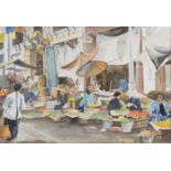 R. S. HUNT. Framed, signed, 20th Century watercolour on paper, busy Oriental mainland Asian market