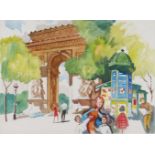 CLARE WHITE (1903 - 1997) Framed, unsigned, watercolour on paper, figures before the Arc de