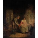 Framed, unsigned, 19th Century German School, oil on canvas, interior genre scene with seated mother