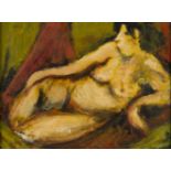 Framed, bears name 'Mark Gertler', oil on board, 20th Century portrait of a female nude reclined