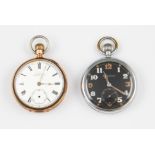 A Jaeger Le Coultre military crown wind pocket watch, the black dial having hourly Arabic numeral