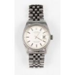 A gents Rolex Oyster Perpetual Datejust stainless steel wrist watch c.1971, the silver tone dial