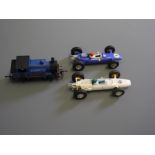 Scalextric model motor racing set 50 together with a triang railways R.S.24 set.