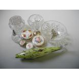 Glassware to include sliver based small vase, glass rose bowl, glass fish, porcelain pots and