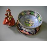 A Royal Doulton 'Top o' the hill' figurine, Marling floral bowl and Chamberlains blue and gilt