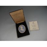 A cased Wedgwood Japserware limited edition plaque of HRH Prince Charles, Prince of Wales with