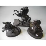 Three spelter 'rearing horse' figurines.