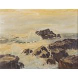GUNTER KAMBACH. Framed, signed, oil on board, 20th Century seascape with waves crashing against