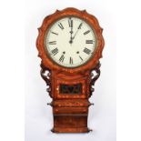 A Victorian mahogany American style hanging wall clock with white painted dial with black Roman