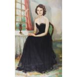 A. NAEB. Framed, signed, dated 1970, oil on canvas, full length portrait of a lady in black