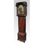 A 19th Century oak long case clock, with pie crust topped front panel and door with two column
