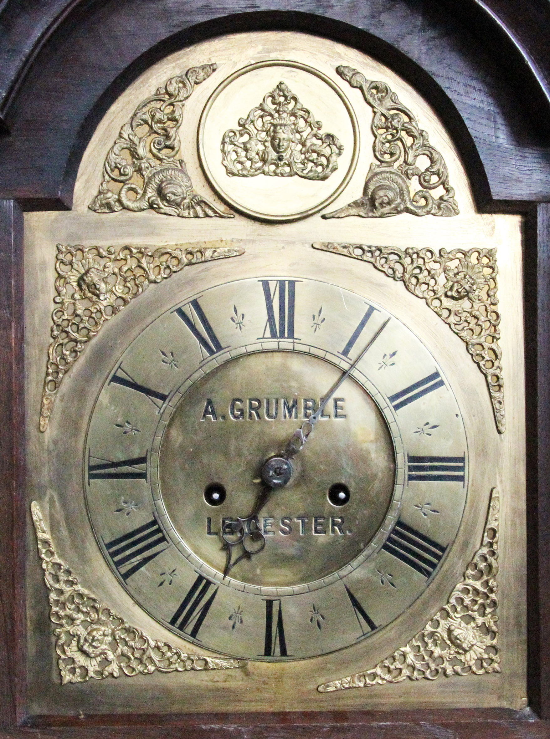 A 19th Century oak long case clock, with pie crust topped front panel and door with two column - Image 2 of 2