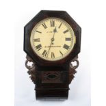 A Victorian rosewood cased American style wall clock with carved sides and front window with fusee