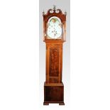 A 19th Century mahogany long case clock, the head having turned pillar supports below swan neck