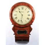 A Victorian mahogany American style fusee hanging wall clock with carved sides and front window, the