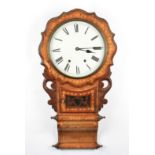 A Victorian walnut veneered inlaid American style wall clock with enamelled dial having black