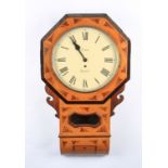 A Victorian light stained mahogany cased inlaid American wall clock with fusee movement, dial having