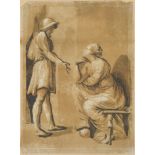 UGO DA CARPI (c. 1480 - c. 1523) Framed, unsigned, chiaroscuro woodcut on paper, titled 'Raphael and